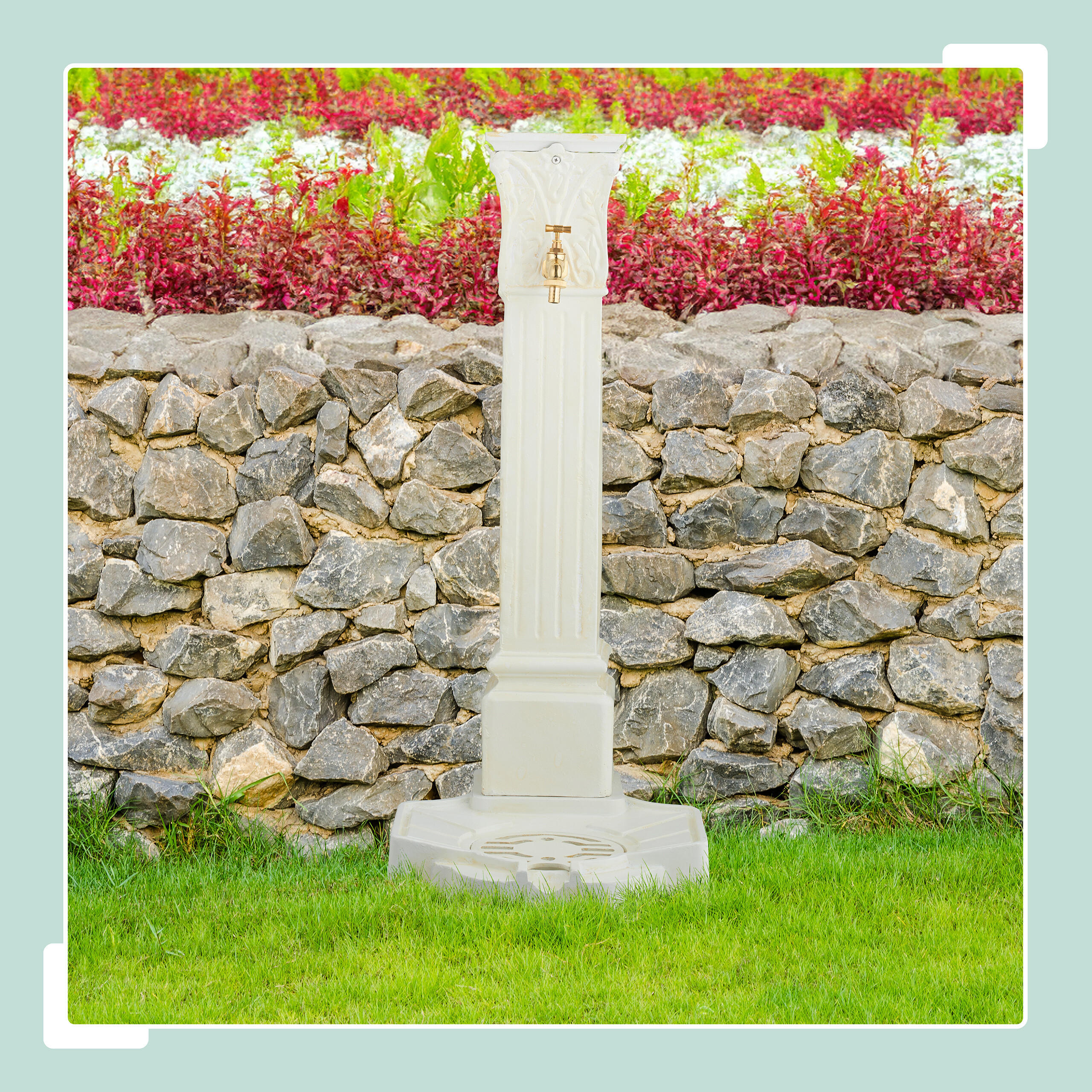 STANDBRUNNEN - Creme, Metall (38/47/93cm) - Relaxdays