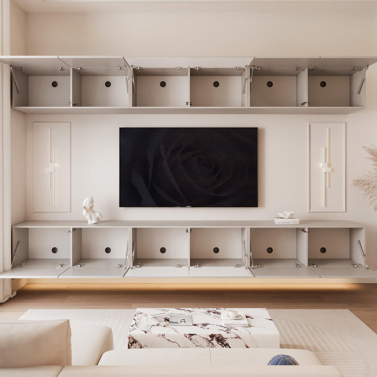 TV-LOWBOARD ANGEL X mit LED-Beleuchtung, 300 cm Kaschmir - Kaschmir, Holzwerkstoff (300/72/40cm) - Idohome