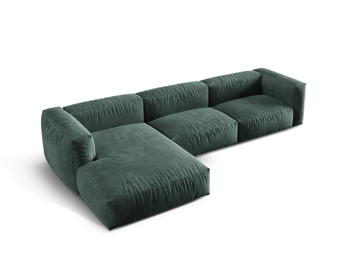 ECKSOFA modular links Martina aus Samt petrol 3 Sitzplätze - Salbeigrün, Textil (176/332cm) - Micadoni