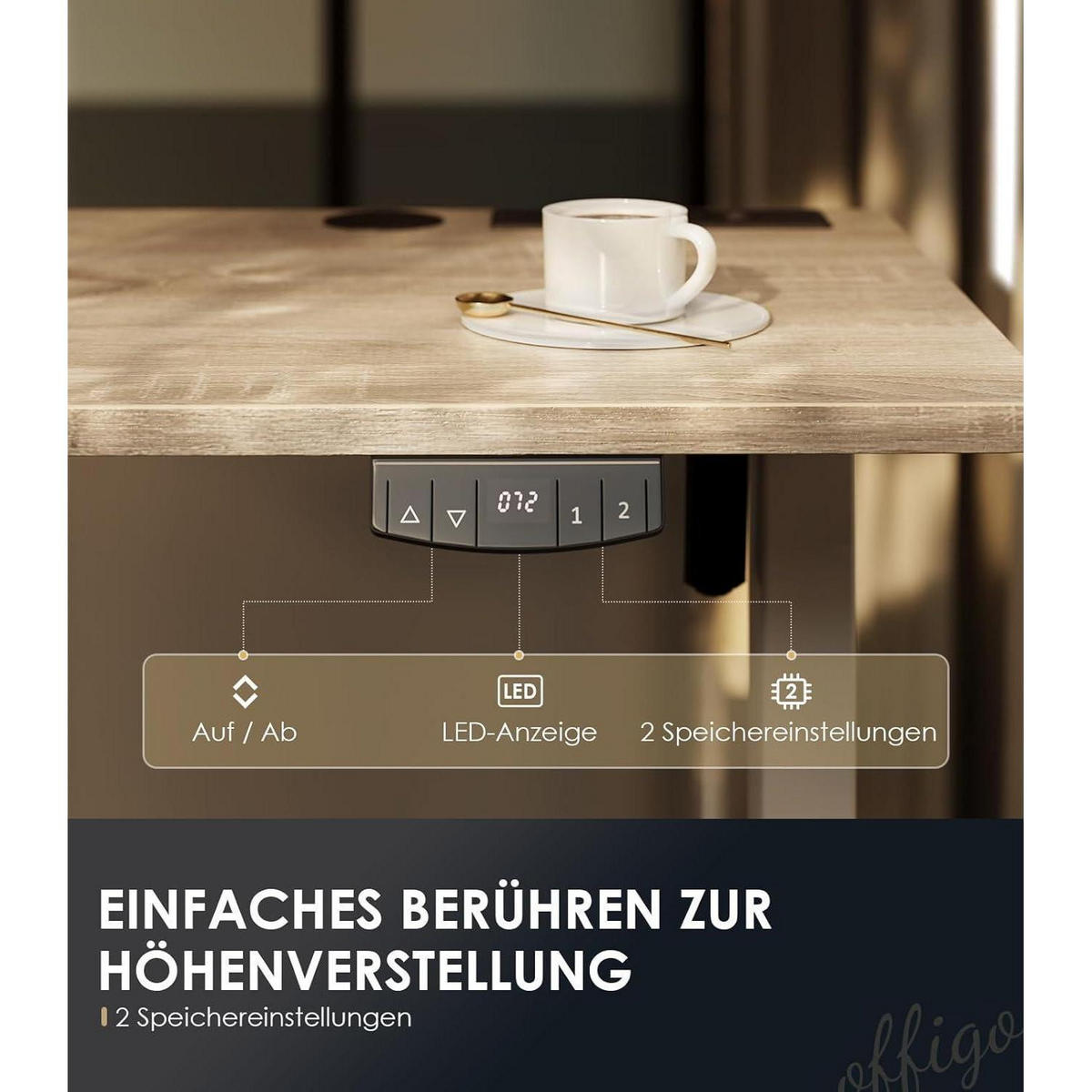 SCHREIBTISCH Höhenverstellbar Elektrisch 180 cm Beige mit USB und Memory Funktion - Beige, Holzwerkstoff (70/180/72cm)