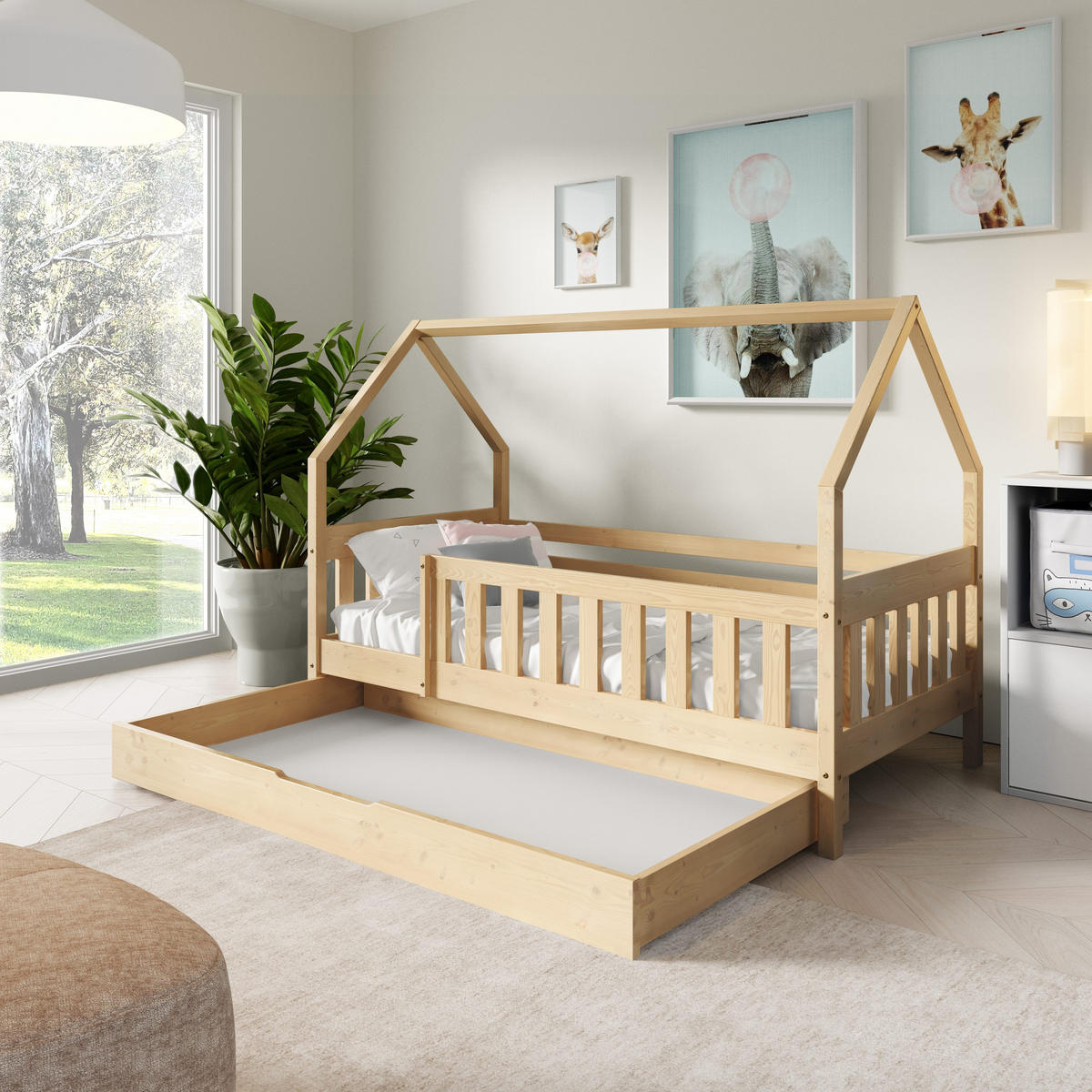 KINDERBETT BELLA mit Bettkasten 80x160 cm Kieferfarben - Kieferfarben, Holz (80/160cm) - MASSENO