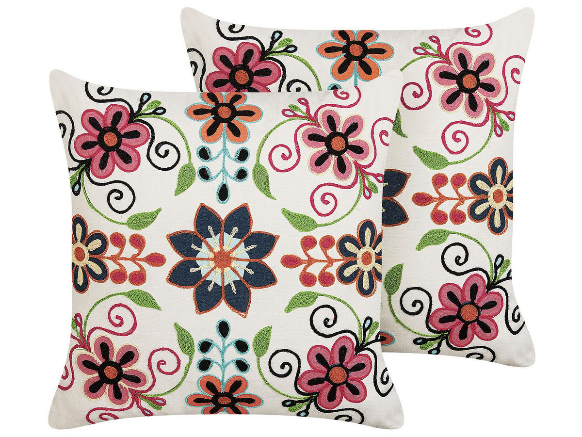 DEKOKISSEN 2er-Set Bunt 50/50 cm Bahraich - Multicolor, Naturmaterialen/Textil (50/50cm) - Beliani