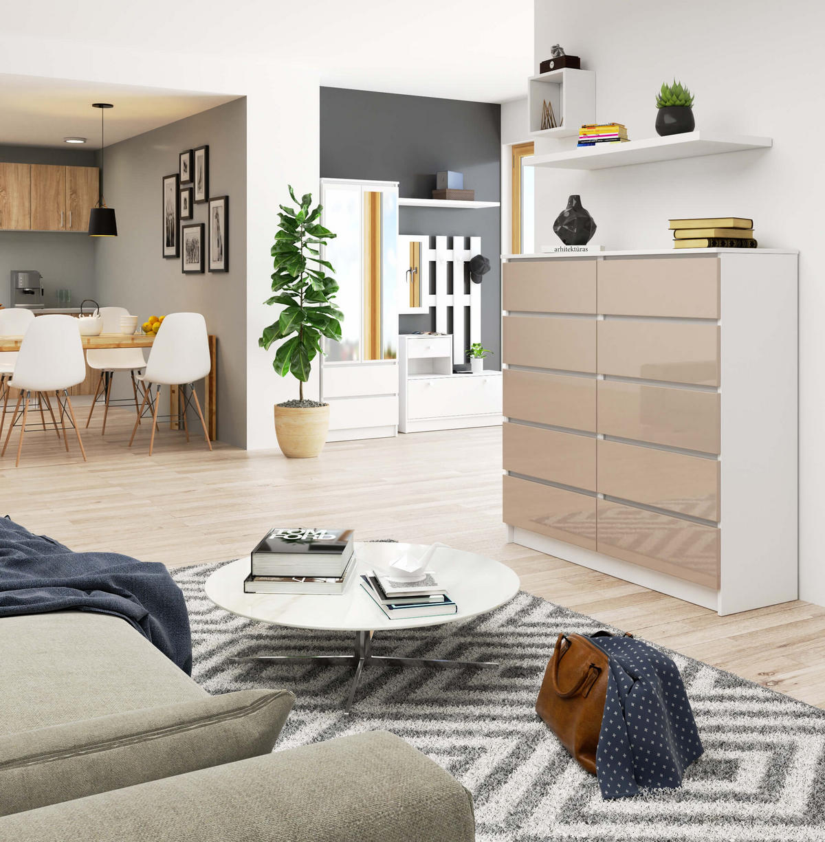 KOMMODE Weiß, Cappuccino Glanz 121/120/40 - Weiß, Holzwerkstoff (120/121/40cm) - RAUMHIRSCH FURNITURE