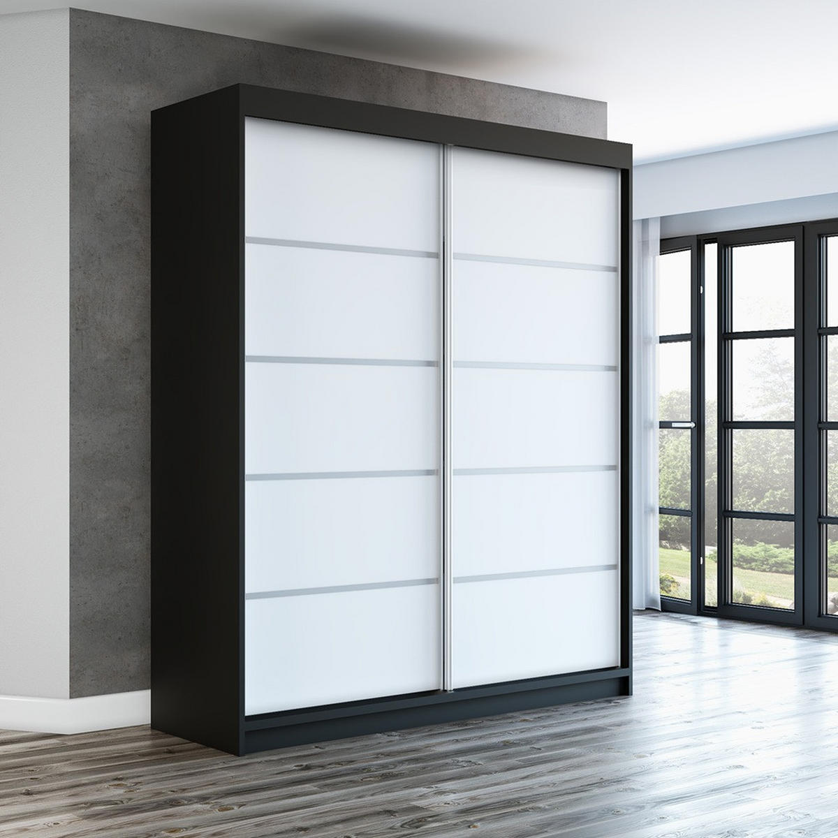 SCHWEBETÜRENSCHRANK 180 CM TREND Farbe: Schwarz , weiß , weiß - Schwarz/Weiß, Holzwerkstoff (180/215/59.5cm) - A&J MöbelLand