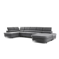 WOHNLANDSCHAFT PRIAM MAXI U – XXL Ecksofa U-form 400 cm inkl. Schlaffunktion, 2 Bettkästen & Kopfteilverstellung Grrau - Grau, Holz/Textil (400/91/203cm) - Muffo
