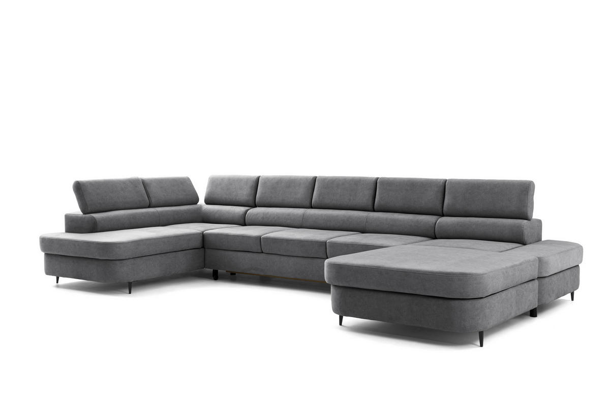 WOHNLANDSCHAFT PRIAM MAXI U – XXL Ecksofa U-form 400 cm inkl. Schlaffunktion, 2 Bettkästen & Kopfteilverstellung Grrau - Grau, Holz/Textil (400/91/203cm) - Muffo