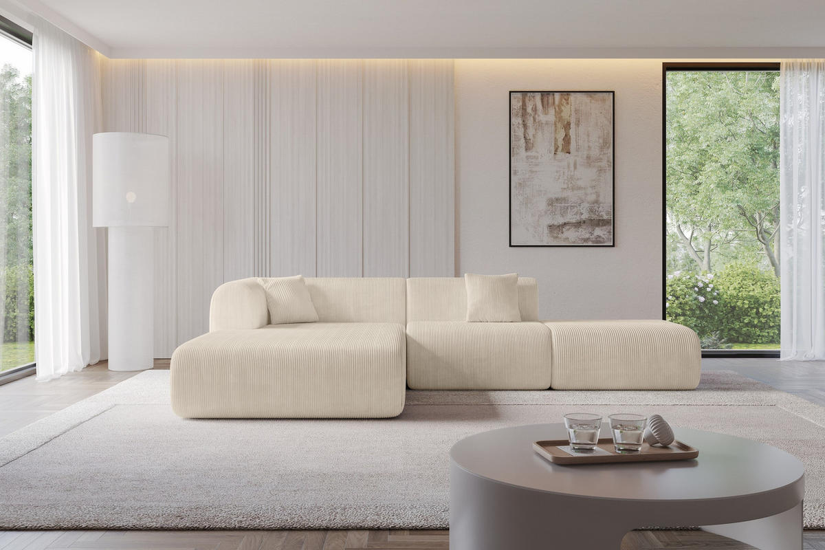 ECKSOFA Ottomane Links OVLY-L 289x176x71 Beige Cord - Kaschmir/Beige, Holzwerkstoff/Kunststoff (176/289cm) - ALTDECOR