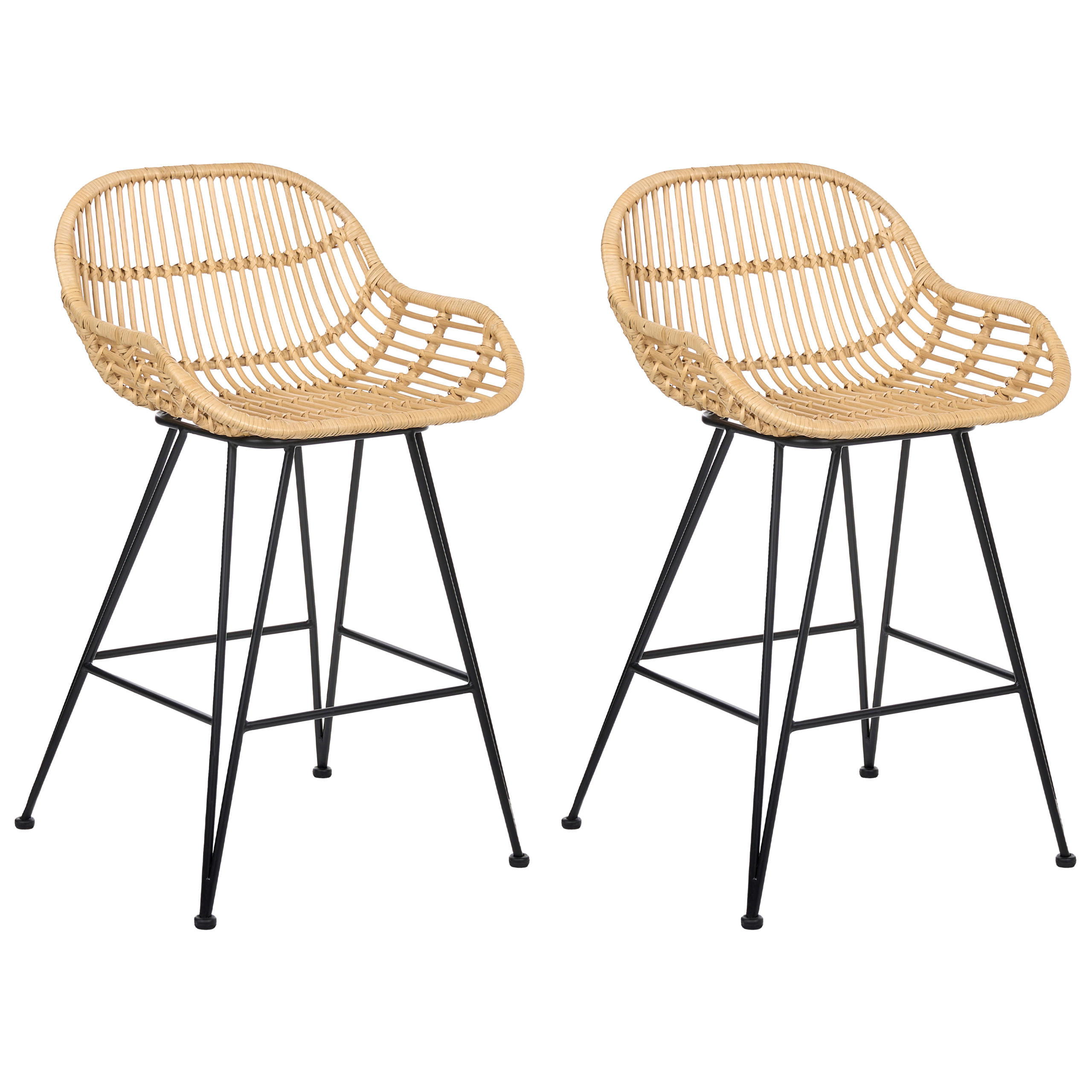 BARSTUHL 2er-Set Rattan Naturfarben Terrell - Naturfarben, Naturmaterialen (54/94/57cm) - Beliani