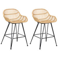 BARSTUHL 2er-Set Rattan Naturfarben Terrell - Naturfarben, Naturmaterialen (54/94/57cm) - Beliani