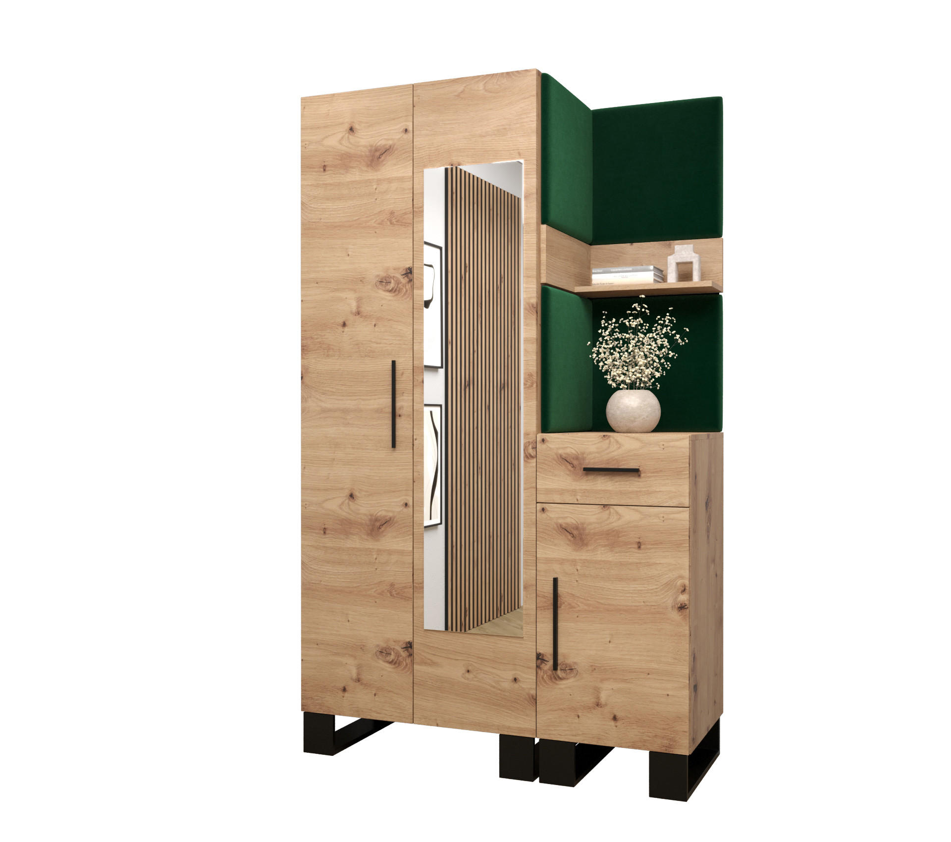 Abiks Möbel Garderoben-Set Eiche Artisan, Waldgrün 116x196x45.6 cm