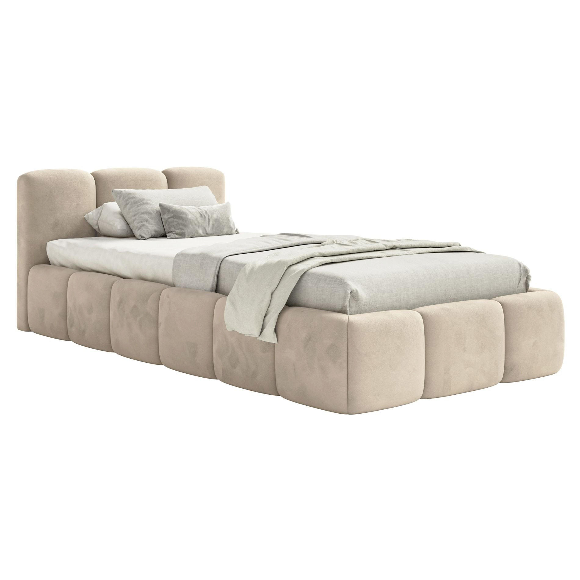 POLSTERBETT Cloudy Low Hellbeige Samt, Bettkasten & Lattenrost, 90x200 cm - Ecru/Schwarz, Kunststoff/Textil (90/200cm) - Selsey