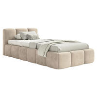 POLSTERBETT Cloudy Low Hellbeige Samt, Bettkasten & Lattenrost, 90x200 cm - Ecru/Schwarz, Kunststoff/Textil (90/200cm) - Selsey