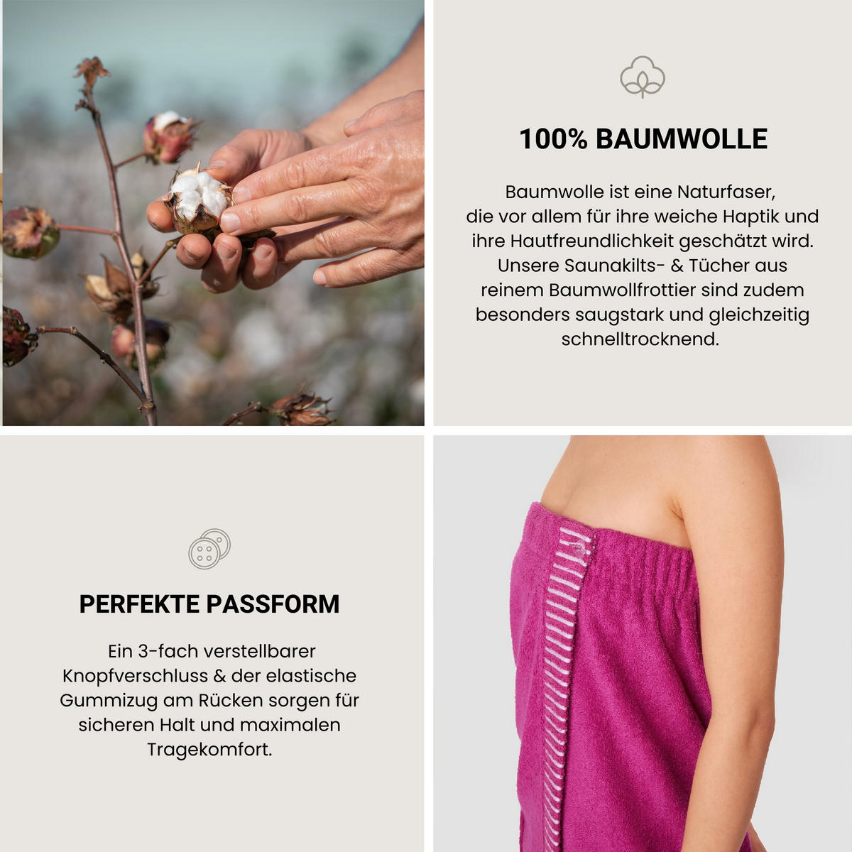 SAUNAKILT Rom Damen - 36-42 - Fuchsia - Violett, Textil (80/130cm) - SCHIESSER