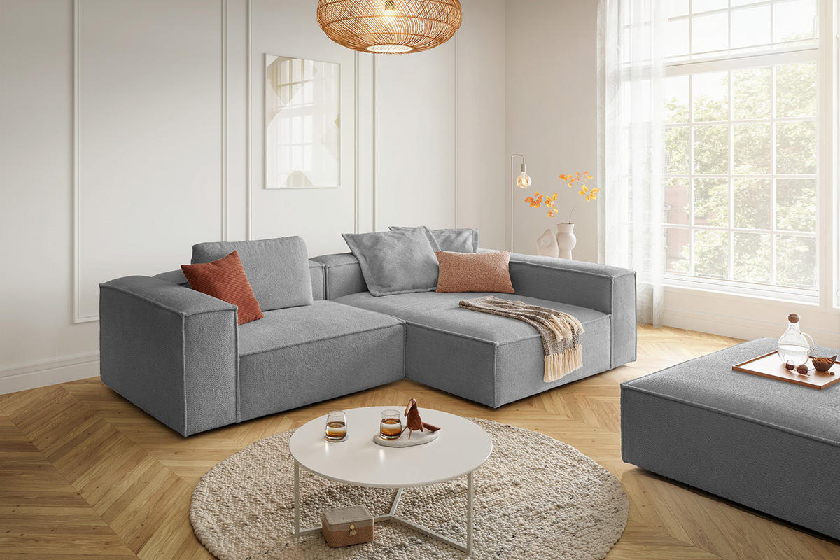 ECKSOFA CARMO Grau Flachgewebe - Schwarz/Grau, Kunststoff/Textil (306/191cm) - KAWOLA