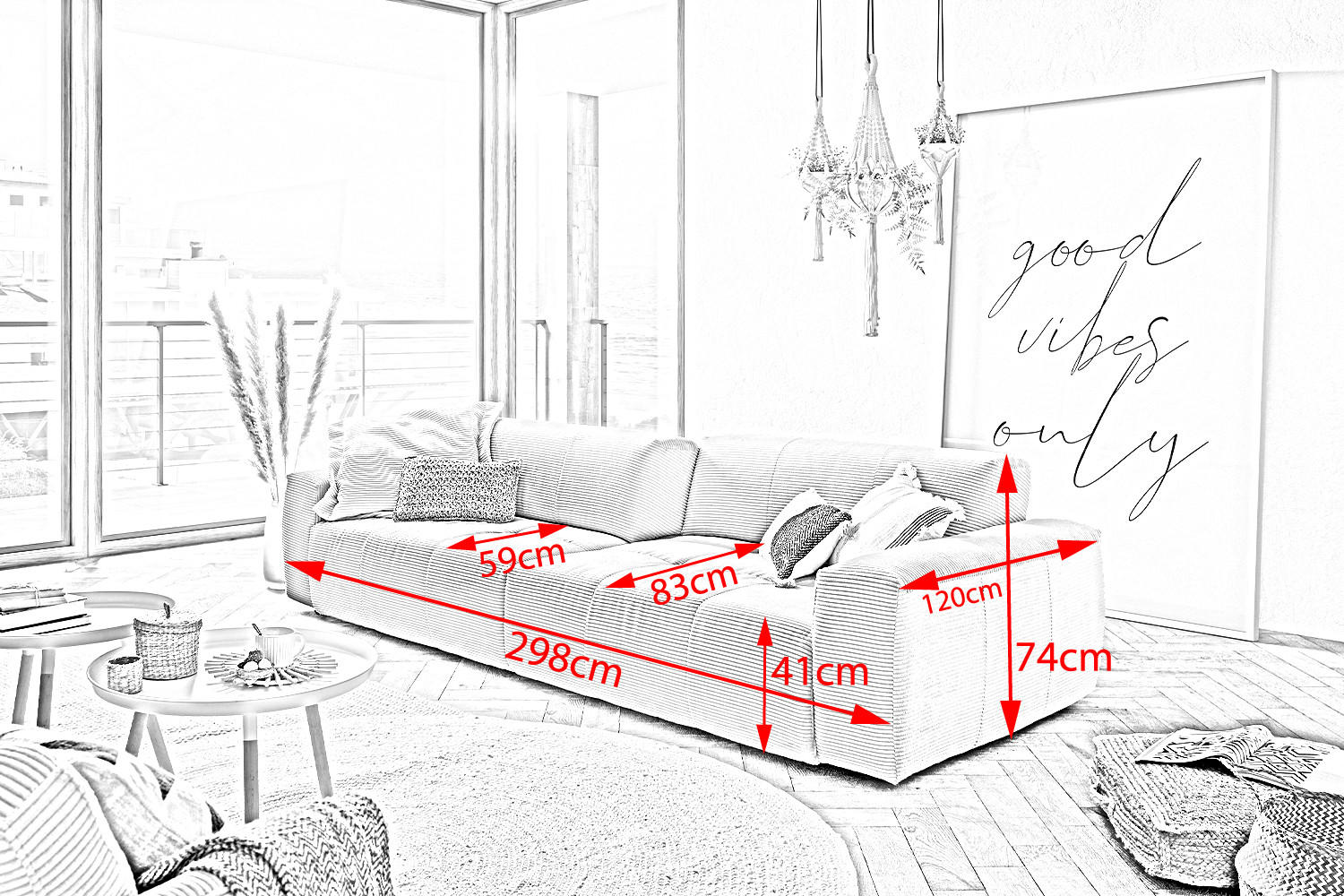 Thumbnail - Kawola Sofa, Blau, Textil, 3-Sitzer, Füllung: Komfortschaum, 298x74x120 cm, Wohnzimmer, Sofas & Couches, Sofas