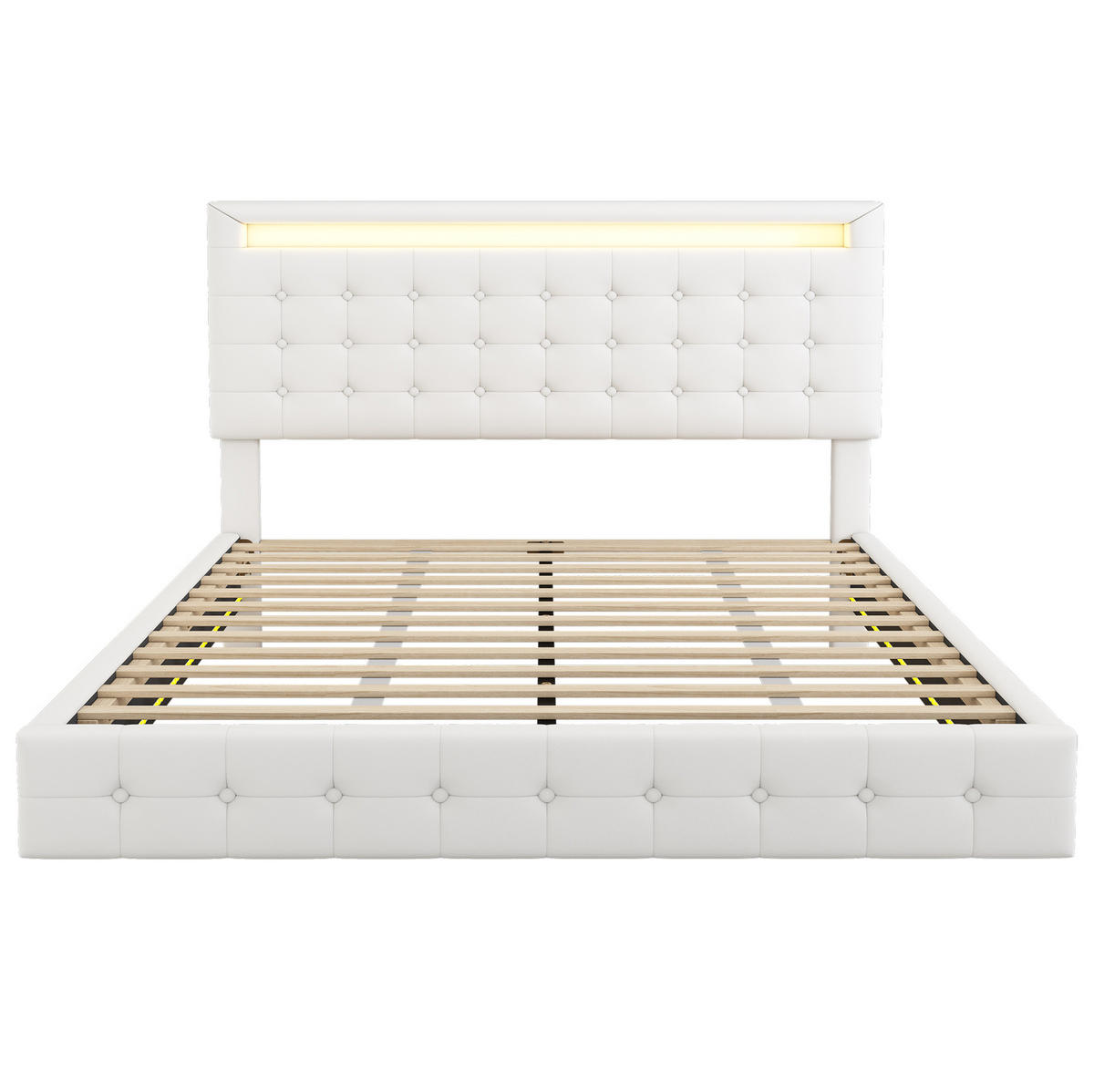 BETT mit LED-Beleuchtung 140x200 cm PU Weiß 2 Pakete - Weiß, Metall (140/200cm) - Meubliv