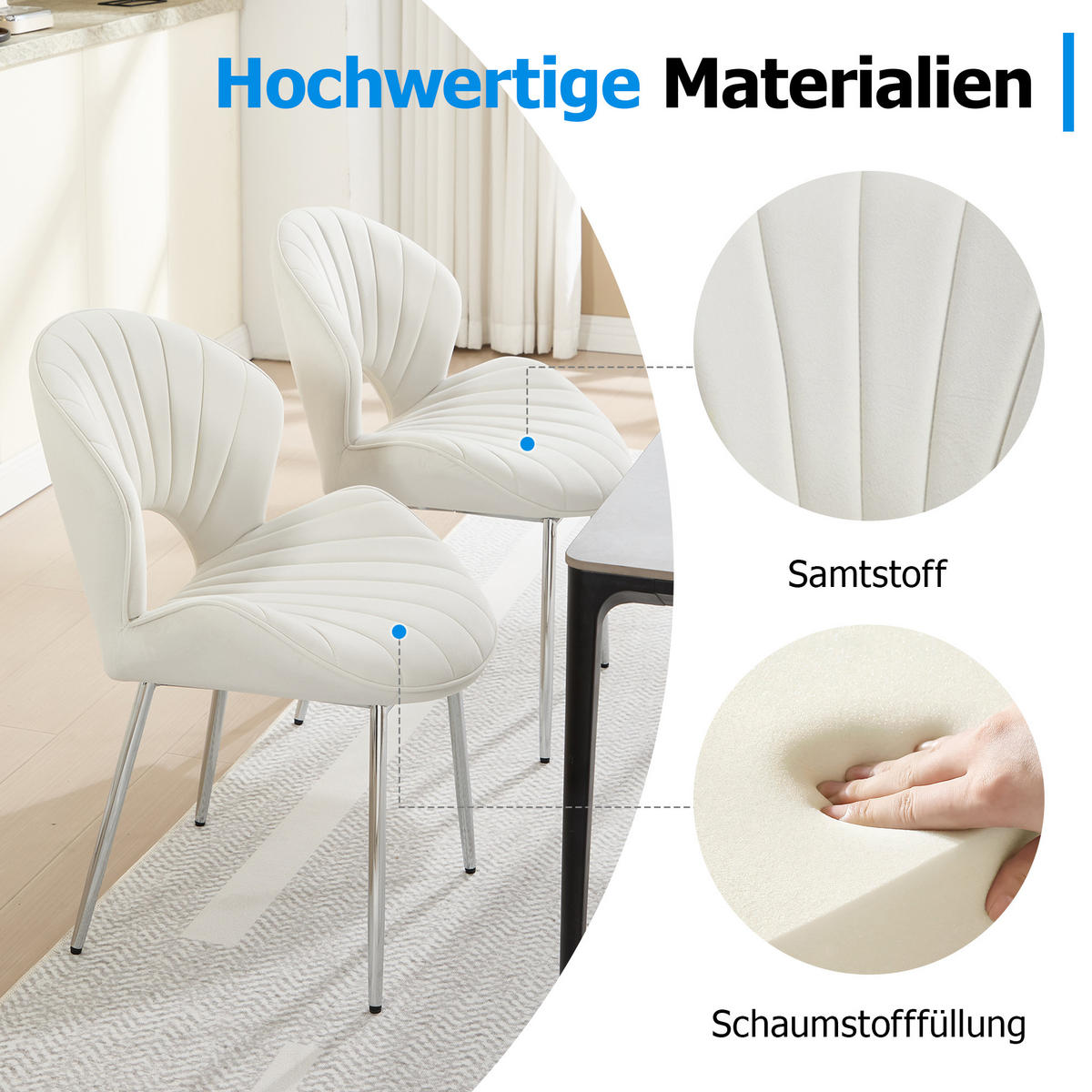 ARMLEHNSTUHL-SET DE-36441 2 Stück mit durchbrochener Rückenlehne Elfenbein - Creme, Metall (62.5/83/53cm) - ComfortXL