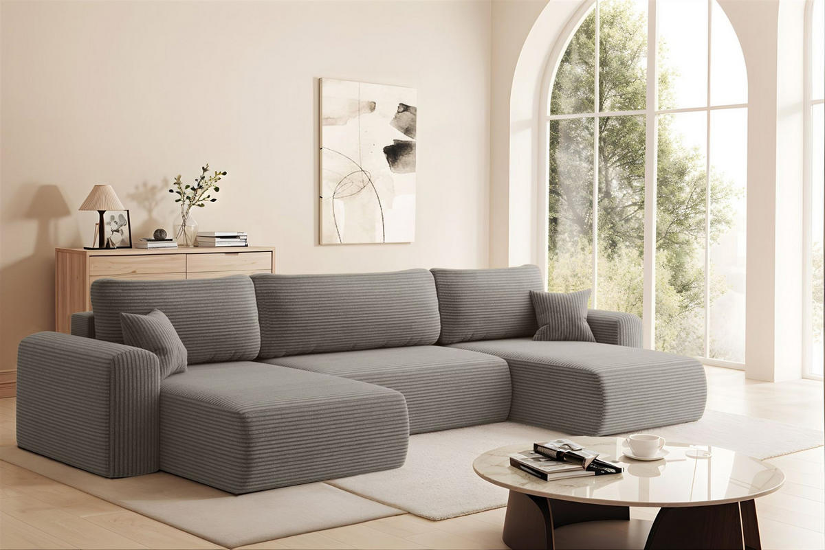 WOHNLANDSCHAFT Flora In Poso - Grau, Holzwerkstoff/Textil (362/83/145cm) - Fun Möbel