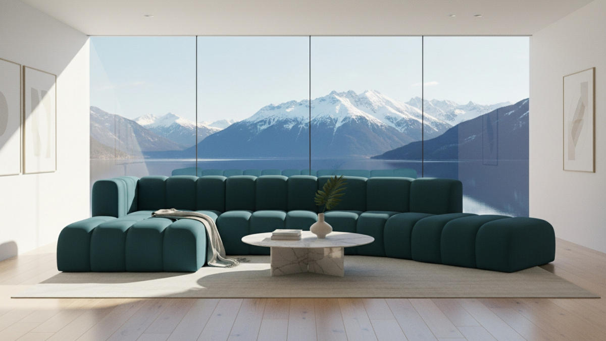 ECKSOFA L-Form GRAND Round, Stoff Salvador, Azurblau, Links - Blau, Holz (445/179cm) - Kaiser Möbel