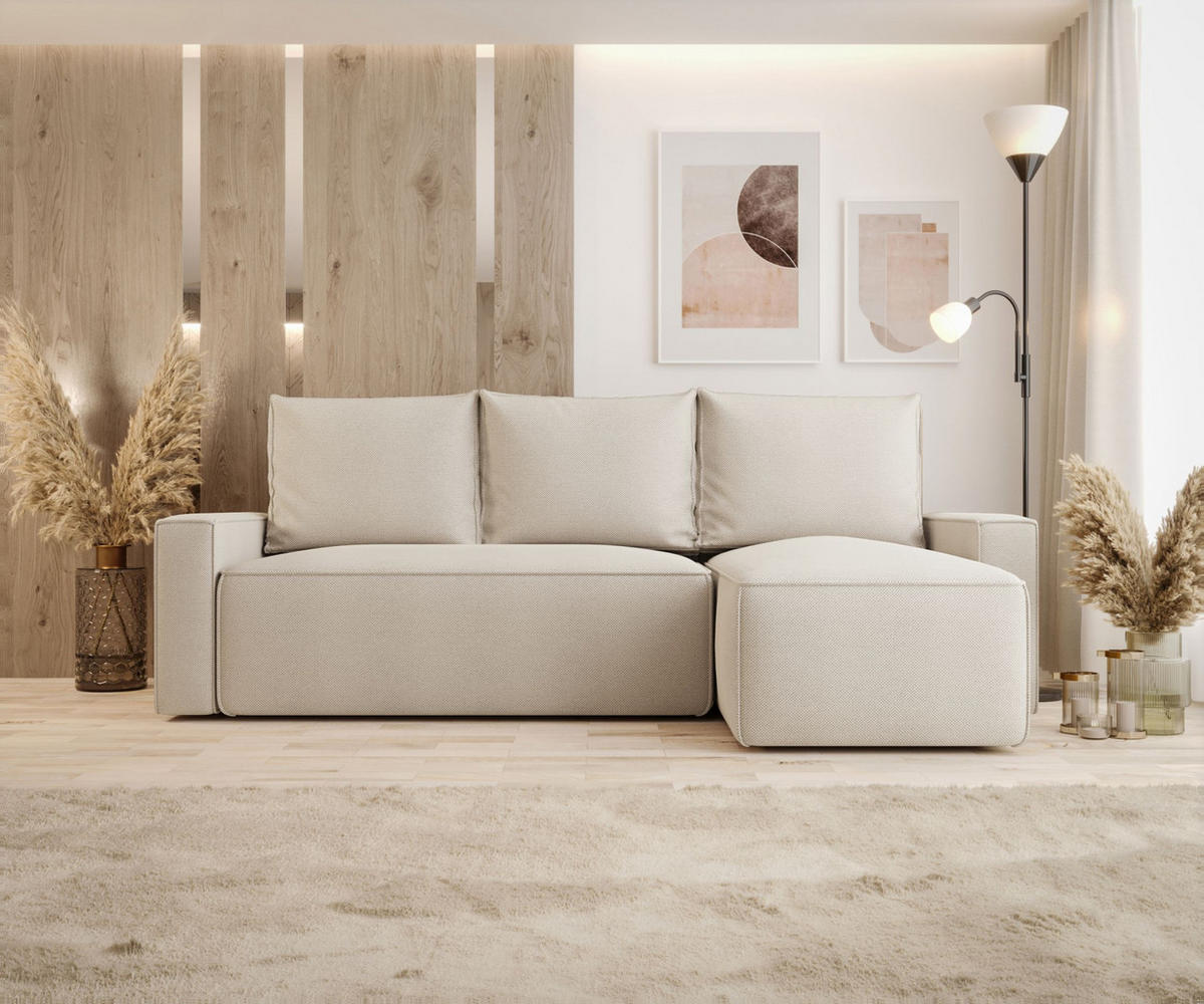 ECKSOFA mit Schlaffunktion SAVIO Curio 09 Rechts - Ecru, Textil (232/140cm) - Bedante