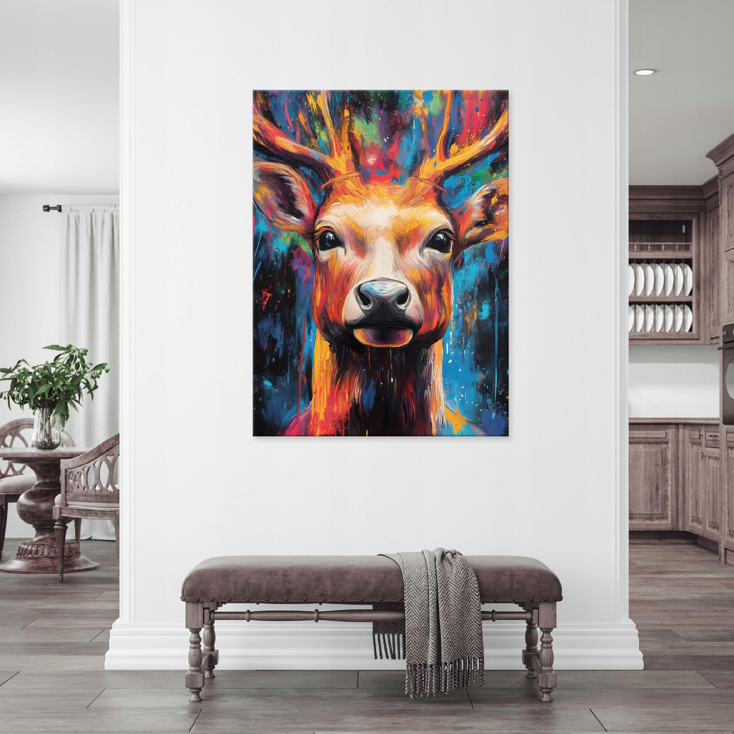 LEINWANDBILD Abstrakt Hirsch Bunt Modern Wohnzimmer 120x80 - Multicolor, Holzwerkstoff (80/120cm) - Wallarena