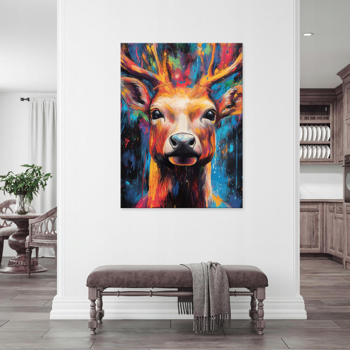 LEINWANDBILD Abstrakt Hirsch Bunt Modern Wohnzimmer 120x80 - Multicolor, Holzwerkstoff (80/120cm) - Wallarena
