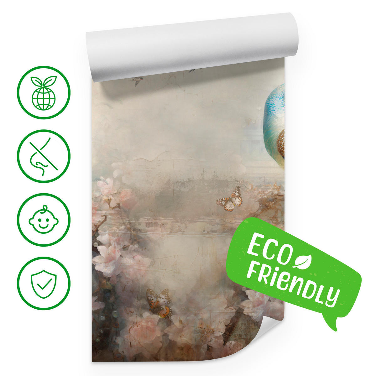 FOTOTAPETE Abstrakte Pfauen Blumen Beton Vintage 250x175 - Blau/Beige, Papier (250/175cm) - Muralo