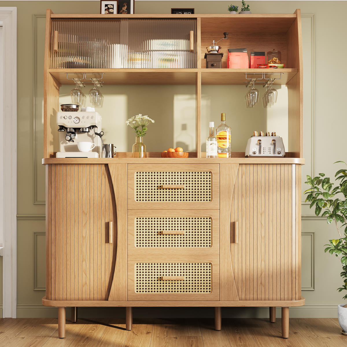 BUFFETSCHRANK Naturholzfarben 140/40.5/174.5 cm - Naturfarben, Holz (140/174.5/40.5cm) - PANGIVO