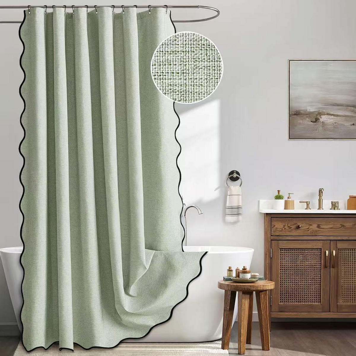 DUSCHVORHANG, Hellgrün, 180 x 180 cm - Hellgrün, Textil (180/180cm) - Weltevree