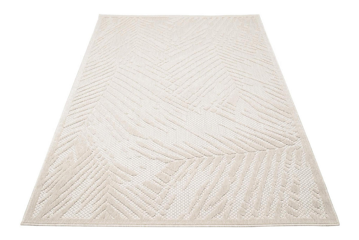 TEPPICH Beige In-Outdoor - Kurzflor Rechteckig, Motiv Pflanzen, Blätter, Blumen - 140 x 200 cm - Ecru/Creme, Textil (140/200cm) - Mazovia
