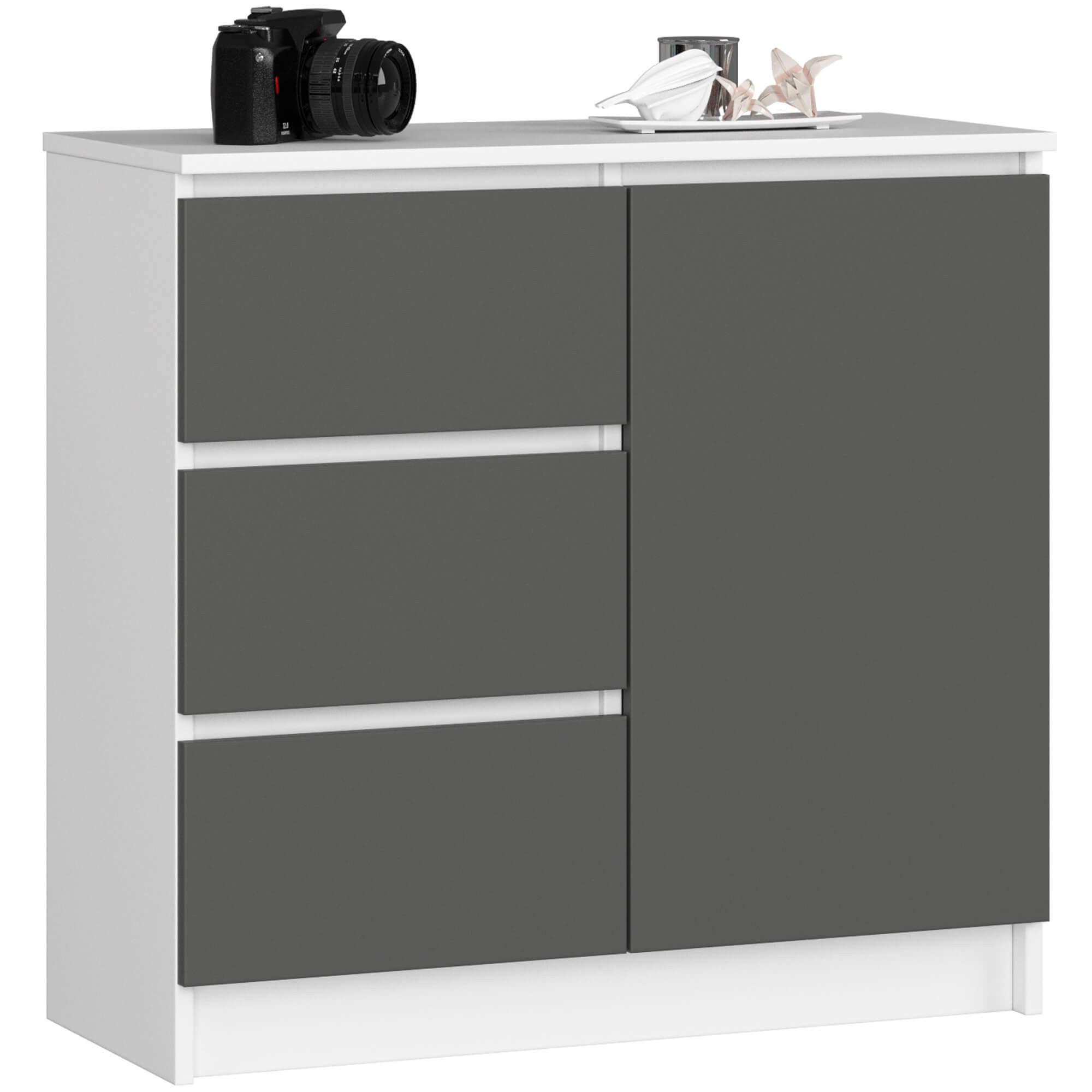 KOMMODE Weiß, Grau 35x80x77 cm - Graphitfarben/Weiß, Holzwerkstoff (80/77/35cm) - Akord