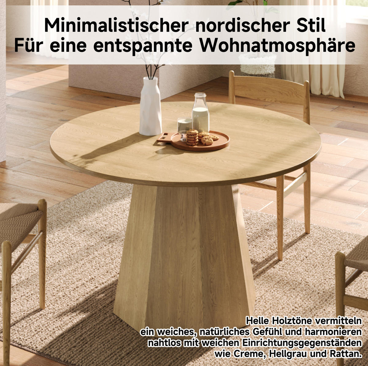 RUNDER Esstisch aus MDF, Ø 120/75 cm, Eichenoptik - Eichefarben, Holzwerkstoff (120/120/75cm) - Redom