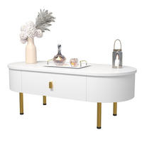 COUCHTISCH Gold Griffe Beine Gebogene Ecken 2 Schubladen - Weiß, Holz (119.38/58.42/25.4cm) - FLIEKS