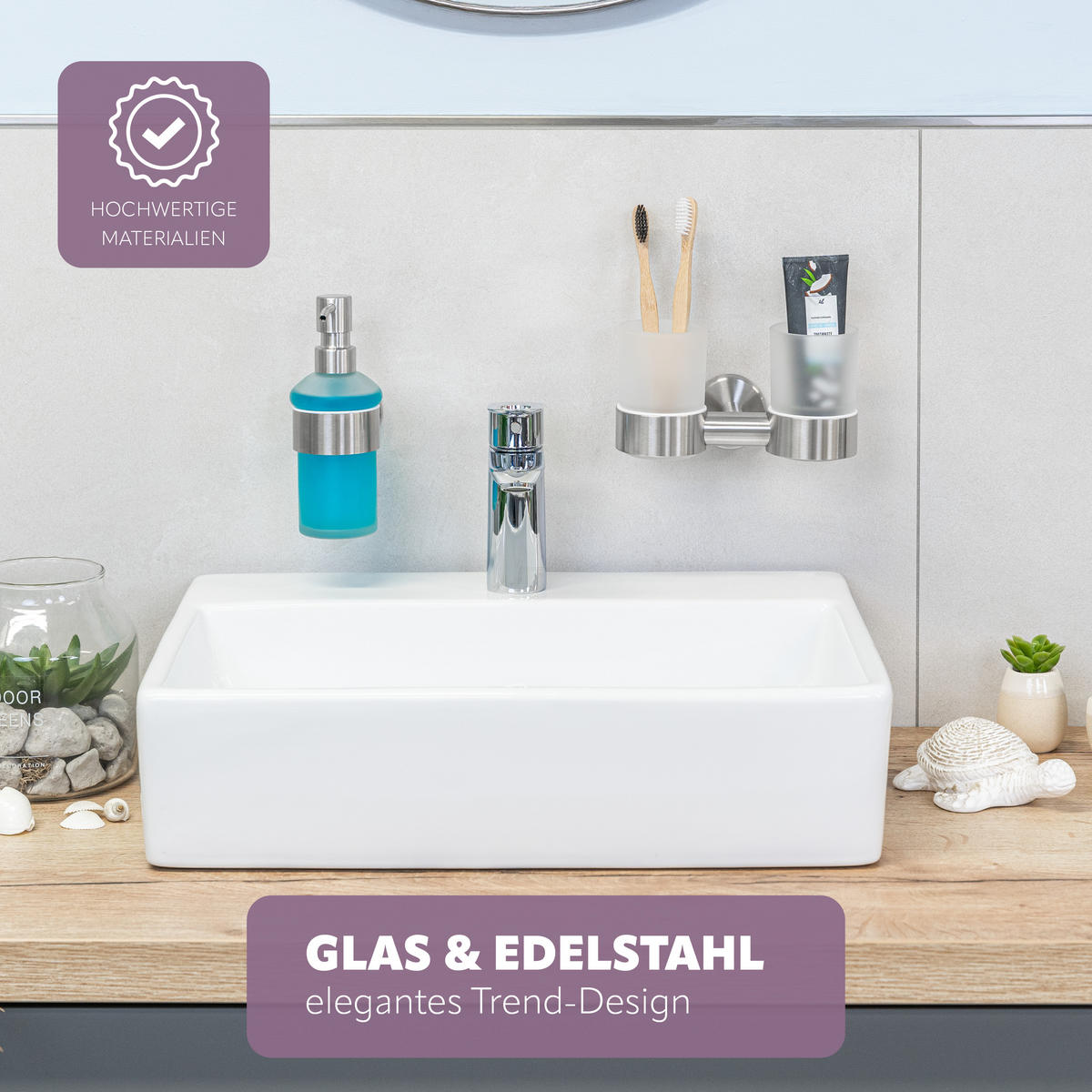 DOPPEL-GLASBECHERHALTER PIAZZA, Edelstahl, matt - Edelstahlfarben, Metall (17.5/10.5/11cm) - bremermann