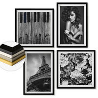 WANDBILDER 4er-Set - 50x50 cm & 40x60 cm Schwarzer Rahmen - Porträt einer Frau mit einer Eiffel-Rose - Schwarz, Kunststoff (50/50cm) - ArtPrintCave