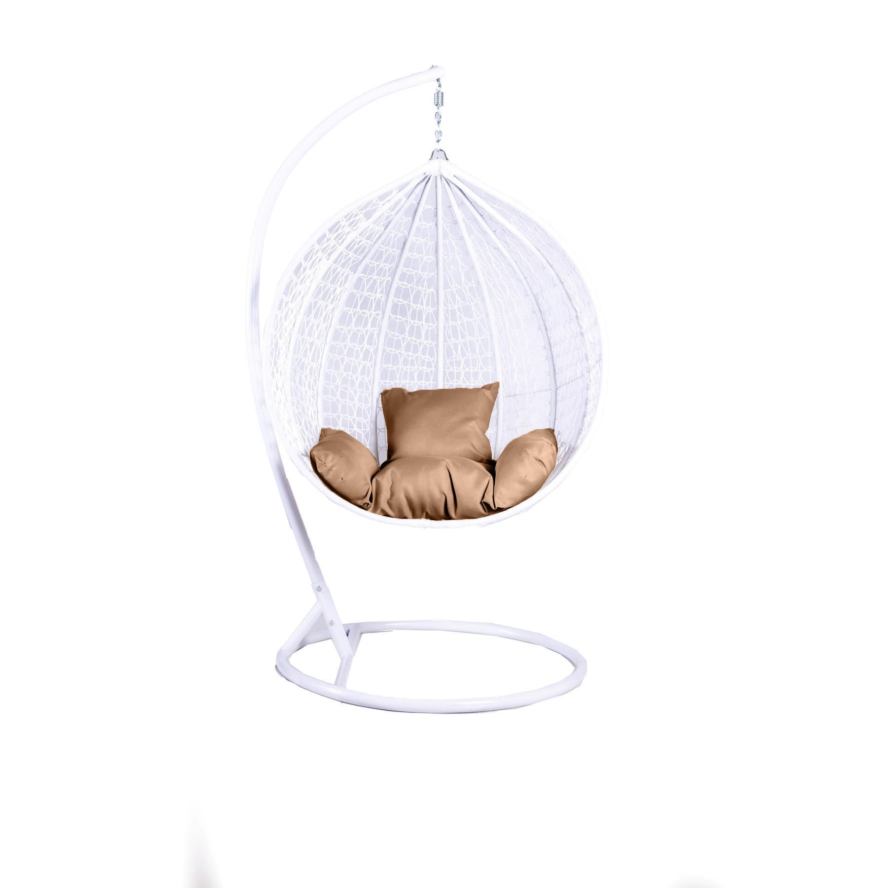 HÄNGESESSEL Cobe Weiß, Beige Kissen, Garten Hängesessel Kokon aus Technorattan - Braun/Weiß, Kunststoff/Metall (107/198/68cm) - Bettso