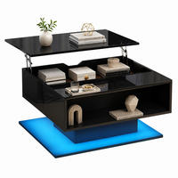 COUCHTISCH aus Spanplatte 80x75x40 cm Schwarz mit Hubfunktion, Stauraum und LED-Beleuchtung - Schwarz, Holzwerkstoff (75/80/40cm) - IVMEU