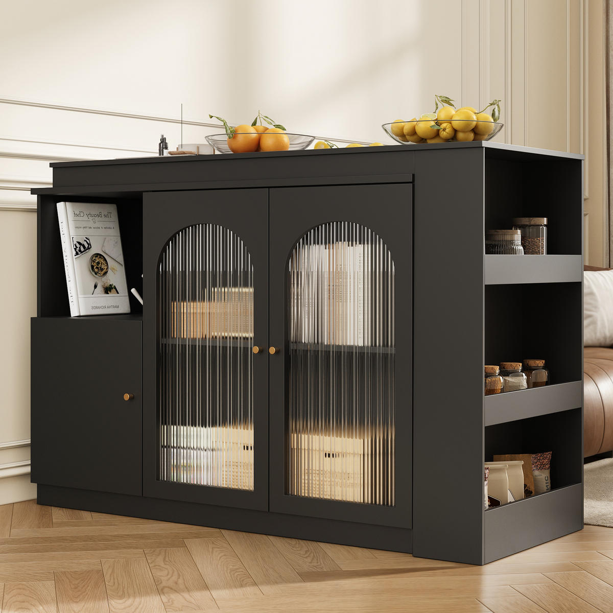 BARTISCH 120/40/97 cm Schwarz drehbar 360° mit Stauraum aus MDF - Schwarz, Holzwerkstoff (120/40/103cm) - OKWISH