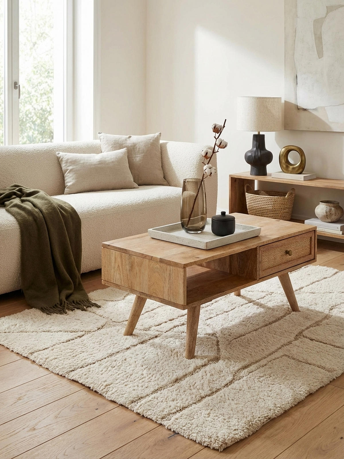 COUCHTISCH Mango-Holz Massiv mit Ablagefläche - Beige/Braun, Holz/Metall (45/90/40cm) - KADIMA DESIGN