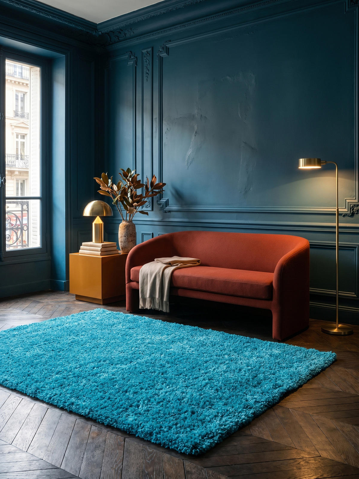 TEPPICH Hochflor Unifarben Polypropylen Wohnzimmer Shaggy Türkis Rechteckig 120x170 - Blau, Textil (170/120cm) - KADIMA DESIGN