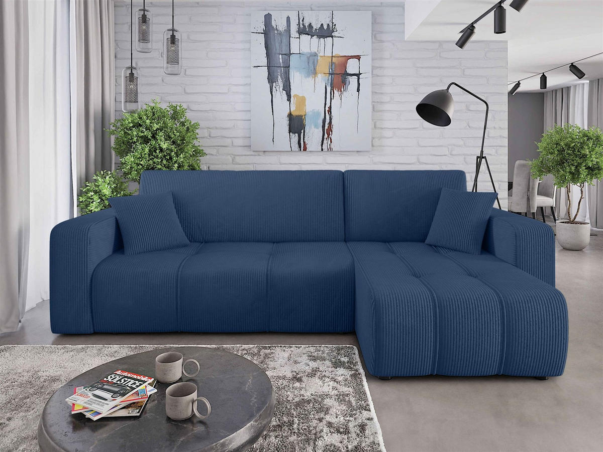 ECKSOFA Dagny Mit Schlaffunktion - Blau, Holzwerkstoff/Textil (248/146cm) - Fun Möbel