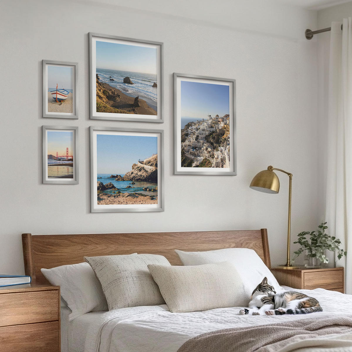 BILDER SET 5er Set - 50x50 cm & 20x30 cm & 40x60 cm Silberner Rahmen - Naturlandschaft der Bergseen - Silberfarben, Kunststoff (40/60cm) - TULUP