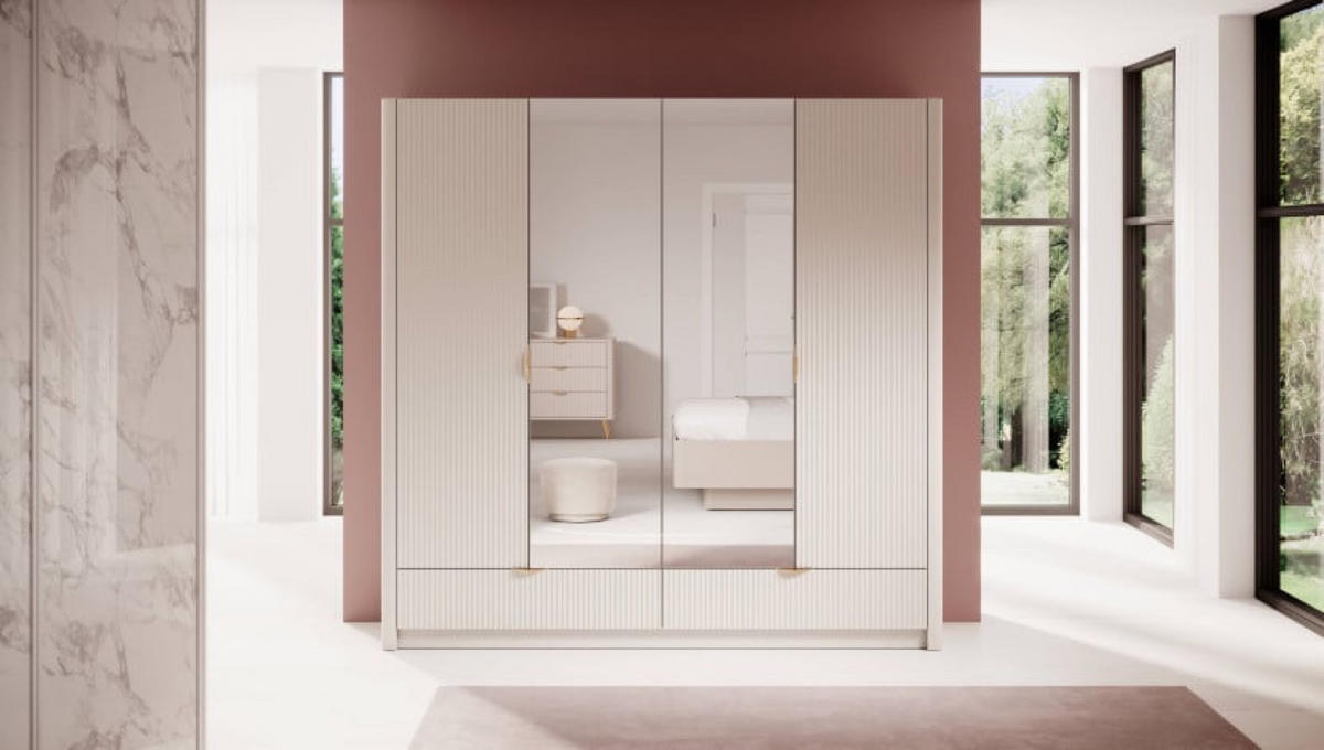 SCHRANK Beige Lena Mit Spiegel - Beige, Holzwerkstoff (213/208/54cm) - Sepro Meble