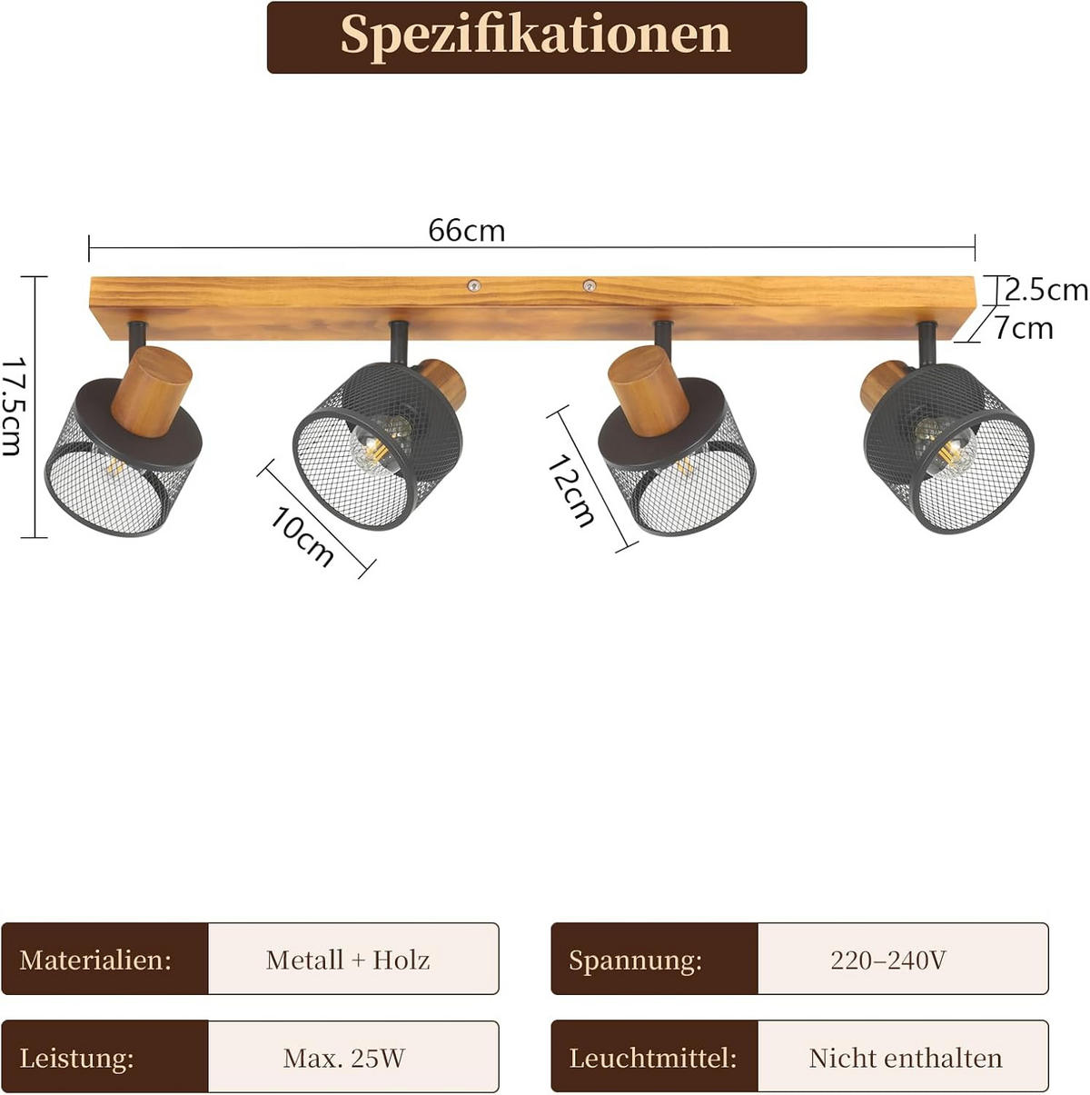 SCHEINWERFER 18/66/10cm - Schwarz, Metall (66/18/10cm) - Nettlife
