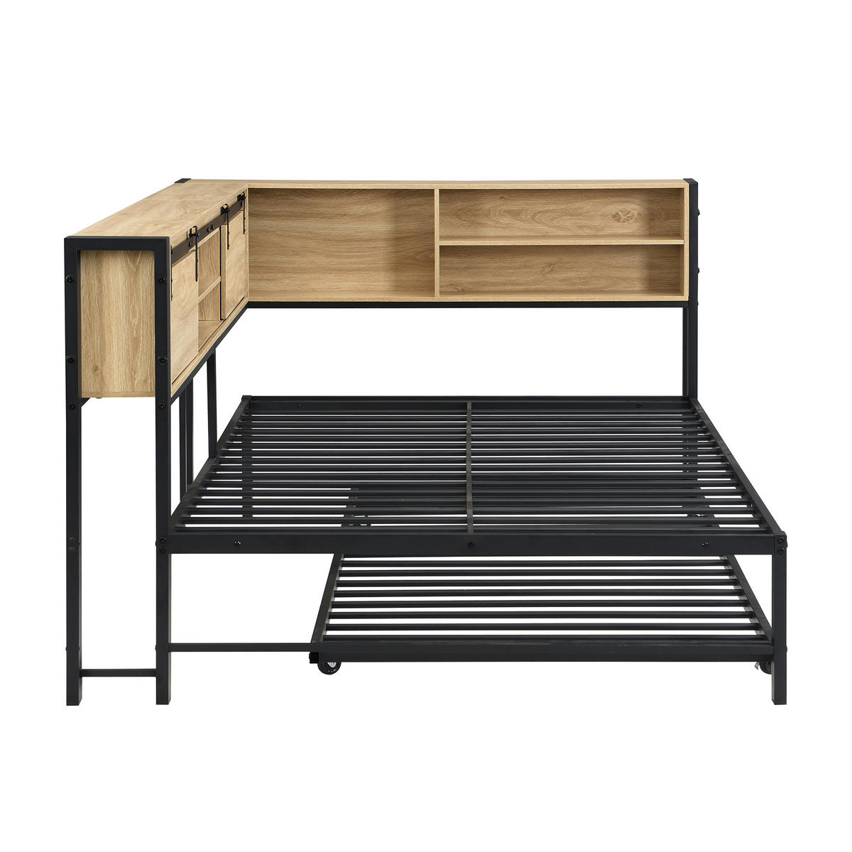 AUSZIEHBETT 120/200/90/190 cm, DE-41728, in Schwarz/Natur - Schwarz, Metall (120/200cm) - ComfortXL