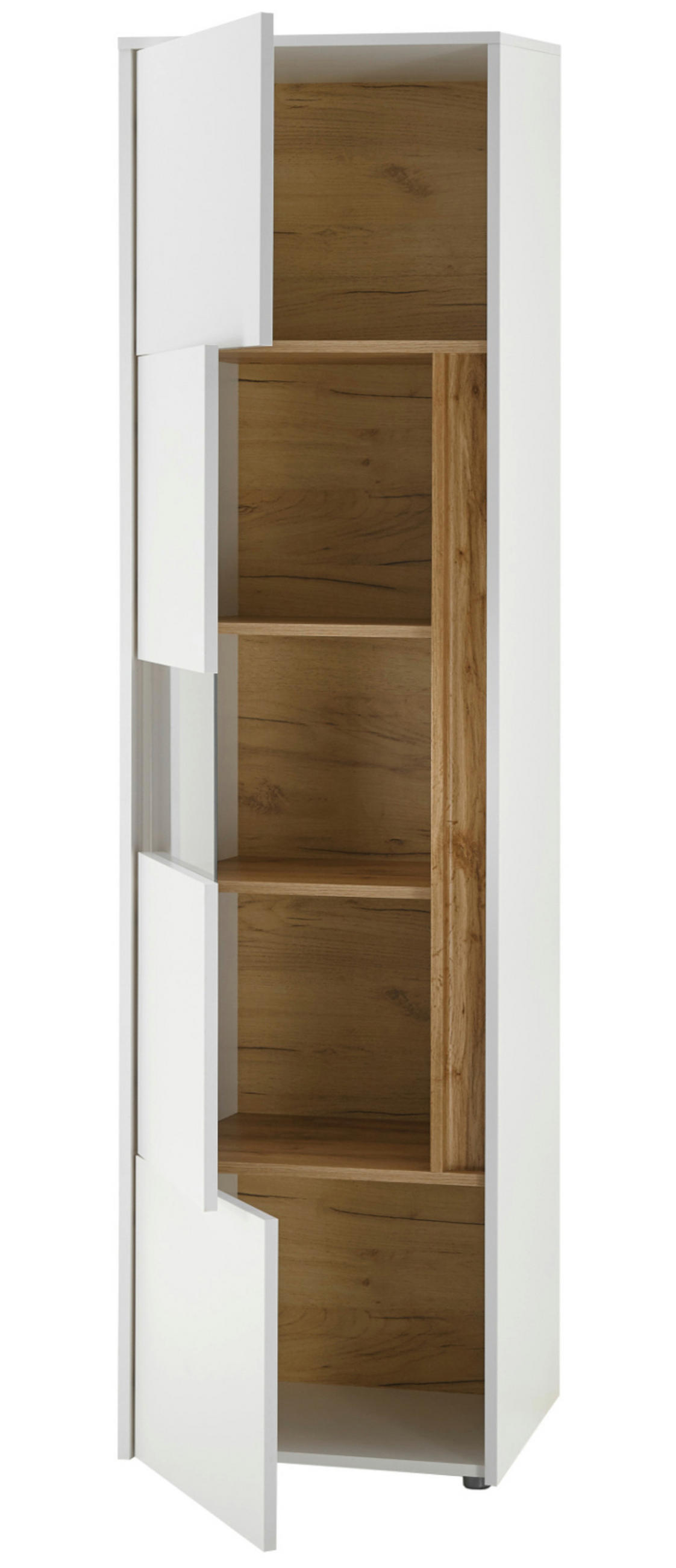 VITRINE weiß, Eiche Wotan 50 x 200 cm, Vitrinenschrank mit 5 Fächern - Eiche Wotan/Schwarz, Glas/Holzwerkstoff (50/197/40cm) - Furn.Design
