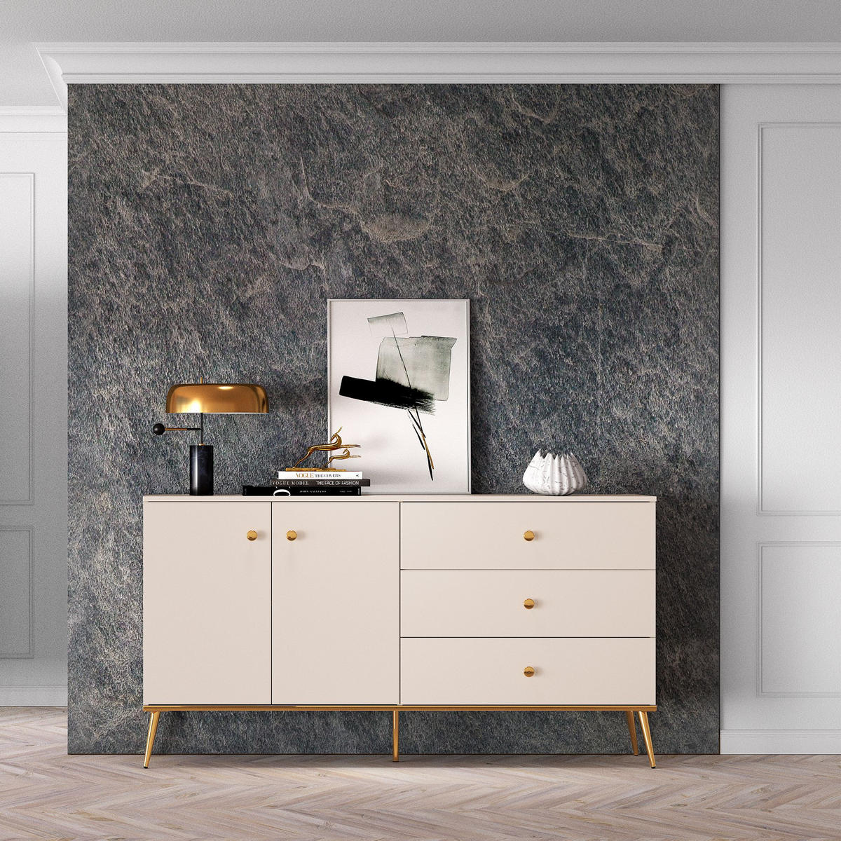 KOMMODE FRALIA,Creme - Creme, Holzwerkstoff (160/85/40cm) - KONSIMO®