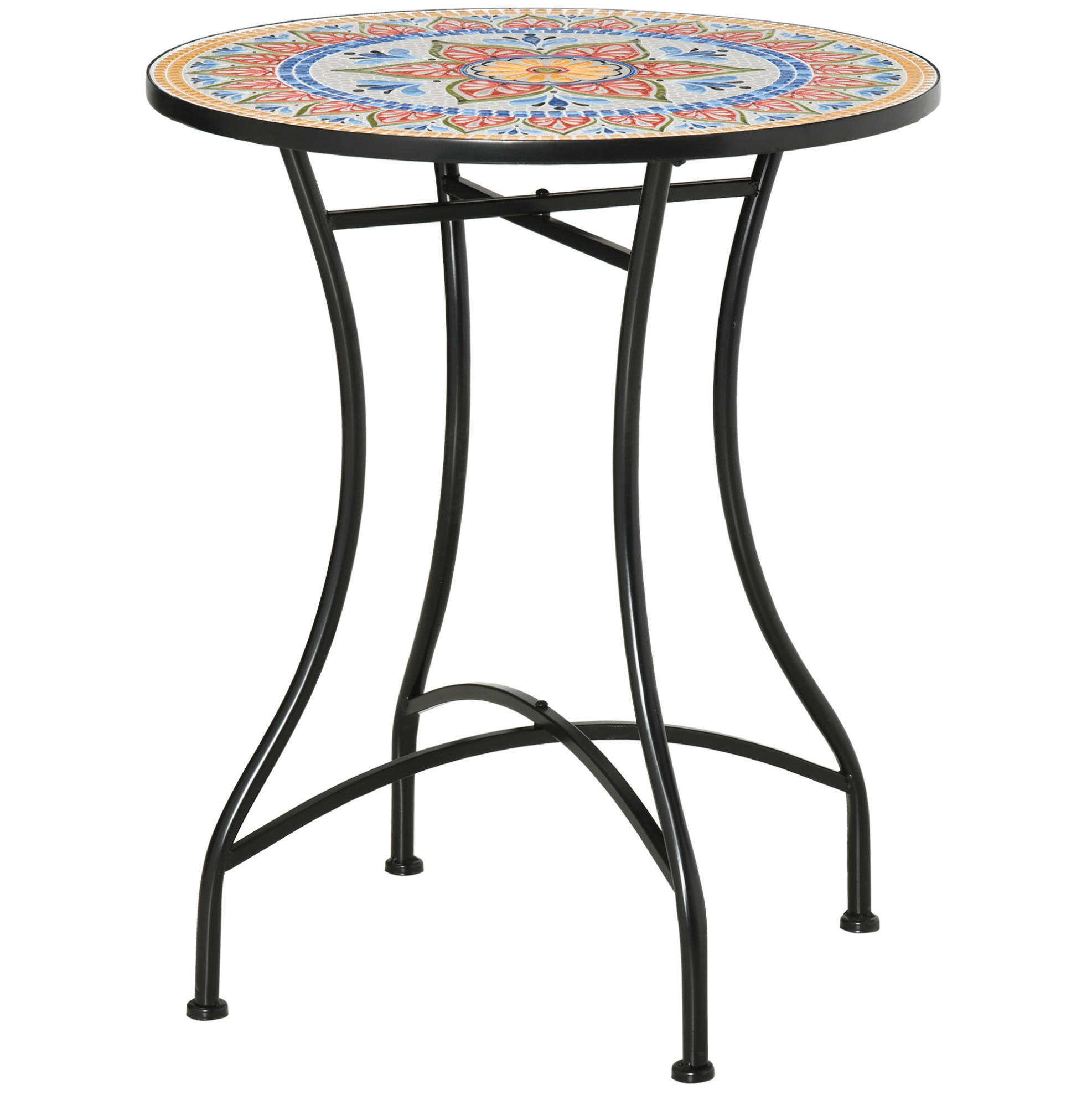 GARTENTISCH Ø60/71 cm aus Metall mit Mosaik-Tischplatte und pflegeleichter Oberfläche, Rot - Naturfarben, Metall (60/60/71cm) - Redom
