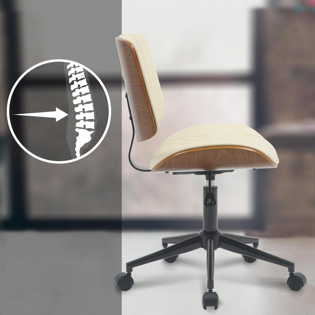 BÜROSTUHL Omnix Kunstleder walnuss/creme - Creme/Schwarz, Metall (50/94/54cm) - TPFLiving