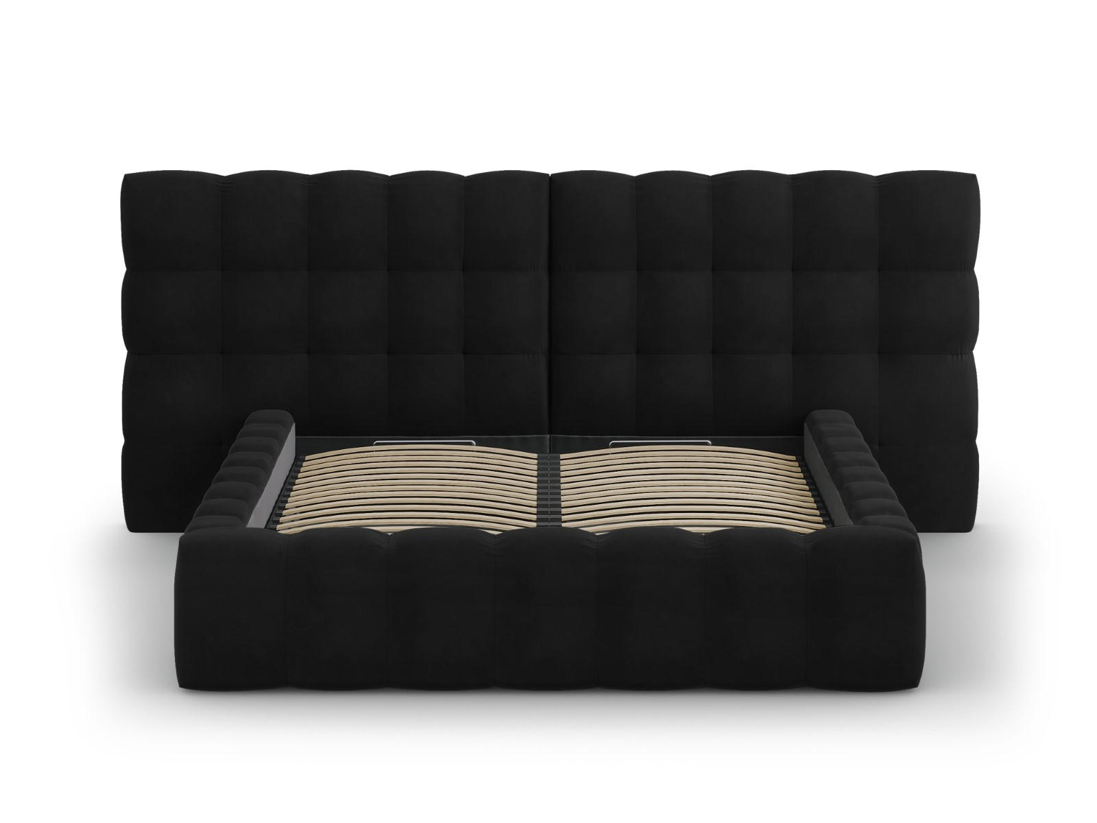 BETT mit Bettkasten und Doppelkopfteil Mamaia aus Samt schwarz 140x200cm - Schwarz, Textil (140/200cm) - Micadoni